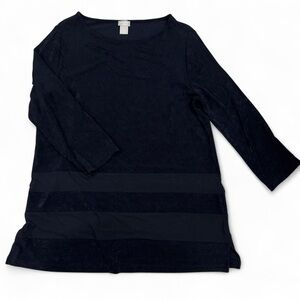 Chicos Travelers Tunic Top Womens Sz 1 M 8/10 Navy Blue Mesh 3/4 Sleeve Slinky